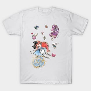 Cute Red head Alice falling in Wonderland T-Shirt